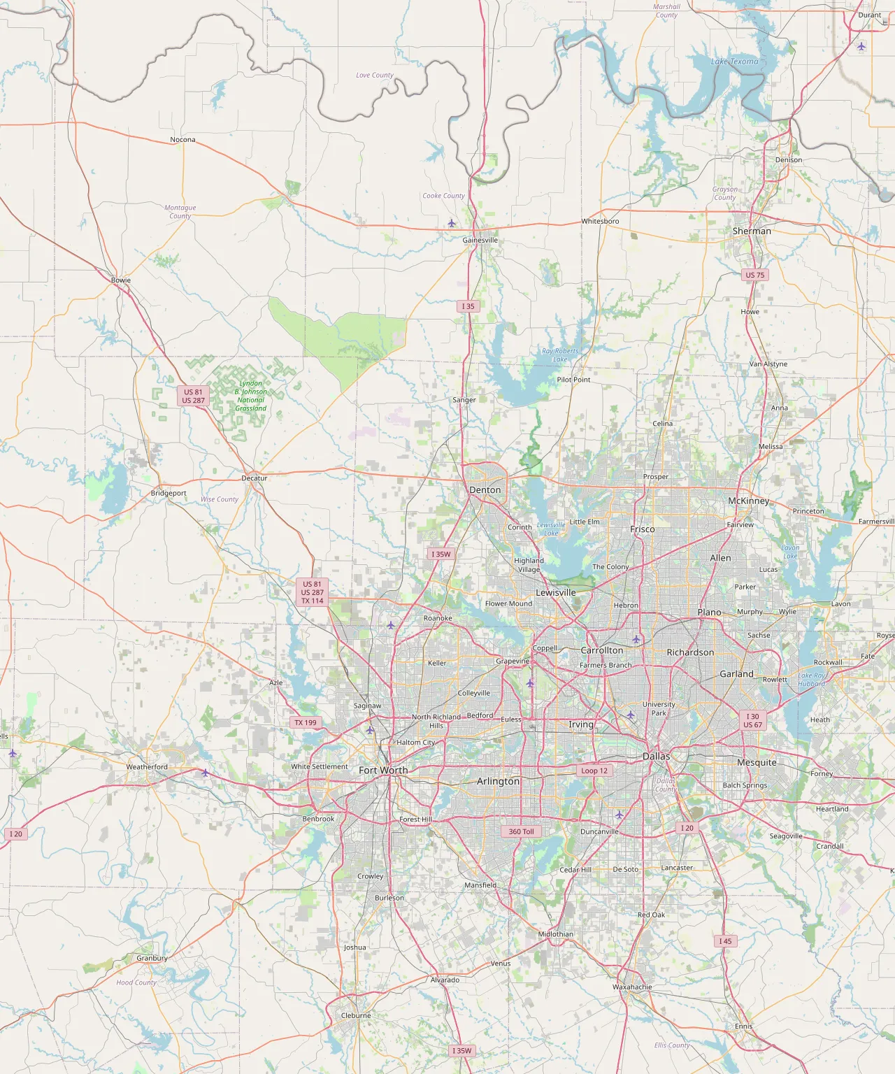 Map of DEVCO's North Texas service area spanning 12 counties, from Montague and Grayson in the north to Hood, Johnson, and Ellis in the south.